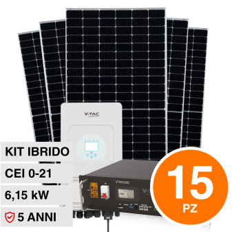 V-Tac Kit 6.15kW 15 Pannelli Solari Fotovoltaici 410W + Inverter Monofase +...