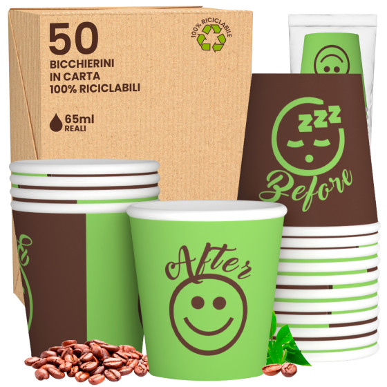 50 Bicchierini da Caffè in Carta DownUpCUP Green da 65ml 50 Bicchierini da Caffè in Carta DownUpCUP Green da 65ml