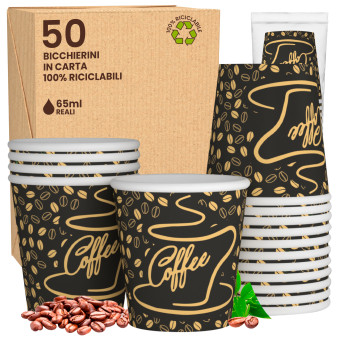 Bicchierini da Caffè in Carta Riciclabile con Fantasia CoffeeGoldCUP da 65ml...