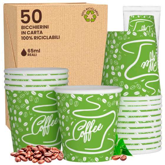 50 Bicchierini da Caffè in Carta CoffeeGreenCUP da 65ml 50 Bicchierini da Caffè in Carta CoffeeGreenCUP da 65ml