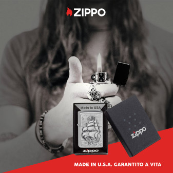 Accendino Zippo mod. 1300154 Pirate's Ship Antivento Ricaricabile