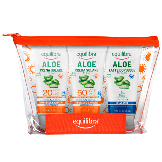 Kit Solari e Pochette con Creme solari e Latte Doposole da Viaggio Equilibra Kit Solari e Pochette con Creme solari e Latte Doposole da Viaggio Equilibra