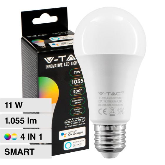 VT-5113 Lampadina LED E27 11W Bulb A60 RGB CCT V-Tac Smart VT-5113 Lampadina LED E27 11W Bulb A60 RGB CCT V-Tac Smart