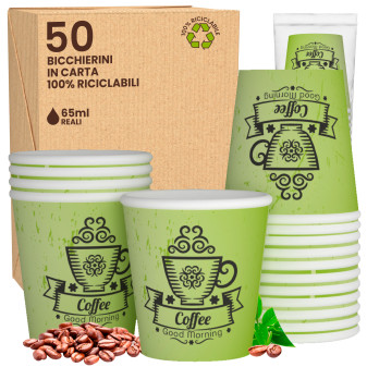 Bicchierini da Caffè in Carta Riciclabile con Fantasia CuzcoCUP Green da 65ml...