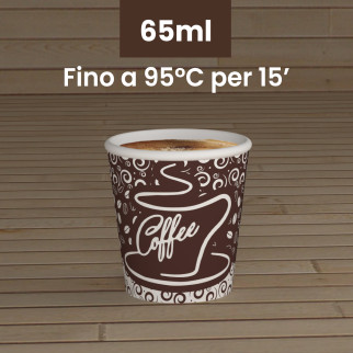 100 Bicchierini in Carta Riciclabile Coffee da 65ml e Coperchi