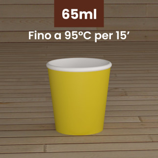 100 Bicchierini in Carta Riciclabile Colore Giallo da 65ml e Coperchi