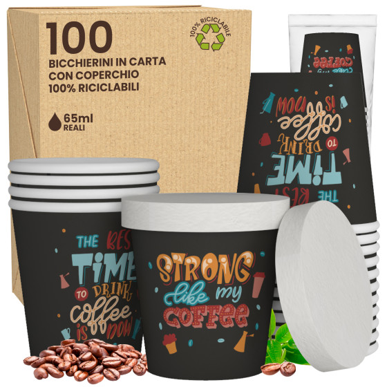100 Bicchierini in Carta Riciclabile StrongLifeCUP da 65ml e Coperchi 100 Bicchierini in Carta Riciclabile StrongLifeCUP da 65ml e Coperchi