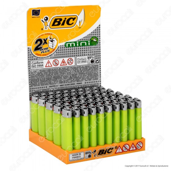 Bic Mini J25 Piccolo Monocromo Colore Verde - Box di 50 Accendini Bic Mini J25 Piccolo Monocromo Colore Verde - Box di 50 Accendini