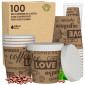 Immagine 1 - Bicchierini da Caffè in Carta Riciclabile Fantasia LoveBrownCUP da 65ml con Coperchi - Confezione da 100