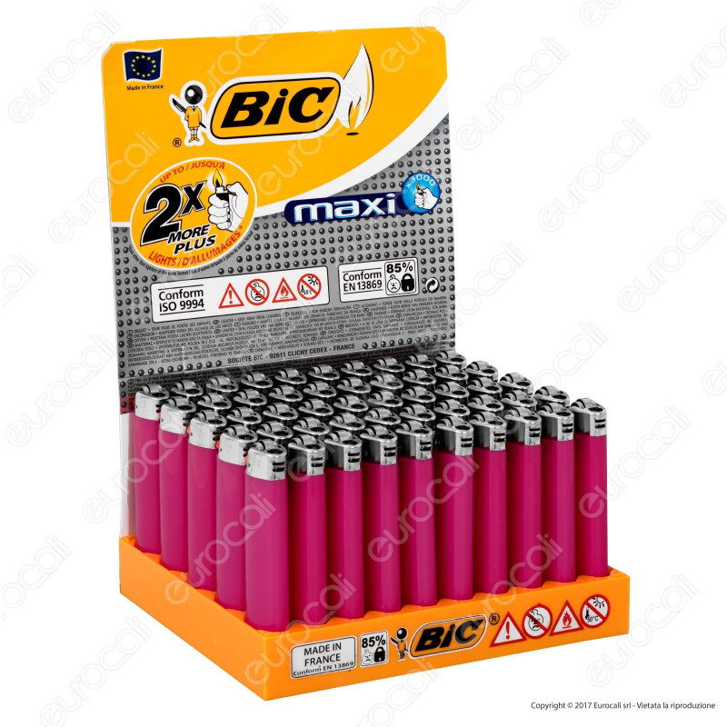 Bic Maxi J26 Grande Monocromo Colore Fucsia - Box di 50 Accendini