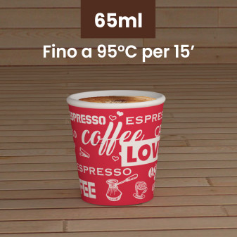 100 Bicchierini in Carta Riciclabile LoveRedCUP da 65ml e Coperchi