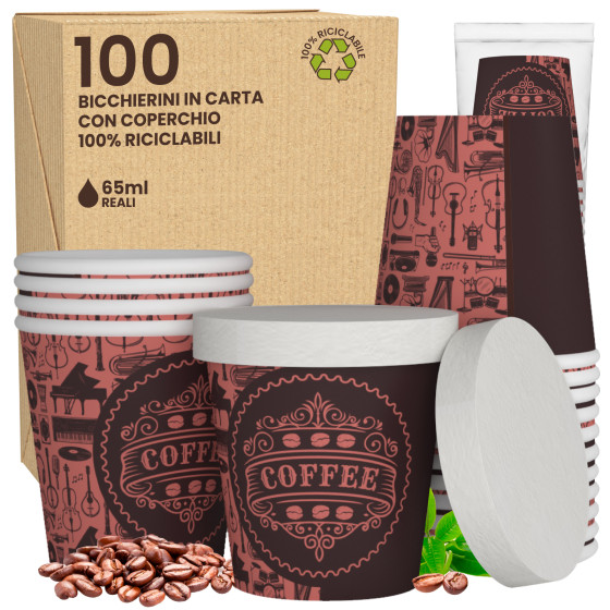 100 Bicchierini in Carta Riciclabile PubPinkCUP da 65ml e Coperchi 100 Bicchierini in Carta Riciclabile PubPinkCUP da 65ml e Coperchi