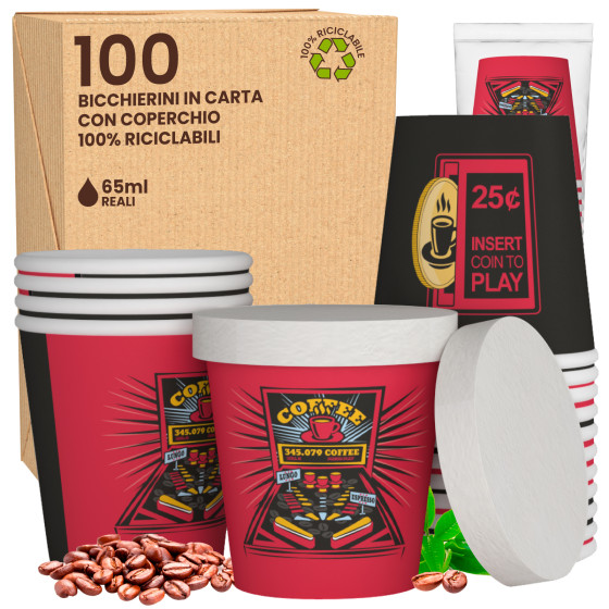 100 Bicchierini in Carta Riciclabile FlipperCUP da 65ml e Coperchi 100 Bicchierini in Carta Riciclabile FlipperCUP da 65ml e Coperchi