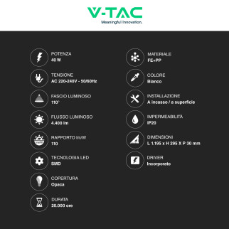 VT-6147 6 Pannelli LED Rettangolari 120x30 40W SMD Driver V-Tac