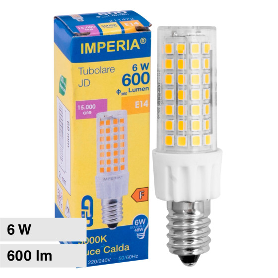 Lampadina LED E14 6W Tubolare T21 SMD Trasparente Imperia Lampadina LED E14 6W Tubolare T21 SMD Trasparente Imperia