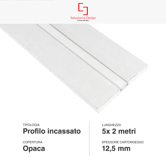 Profilo angolare da incasso per cartongesso in alluminio per strip led a  scomparsa 2 metri