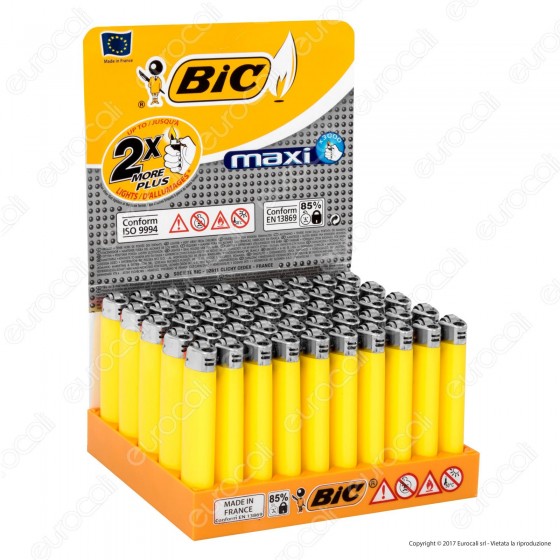 Bic Maxi J26 Grande Monocromo Colore Giallo - Box di 50 Accendini Bic Maxi J26 Grande Monocromo Colore Giallo - Box di 50 Accendini