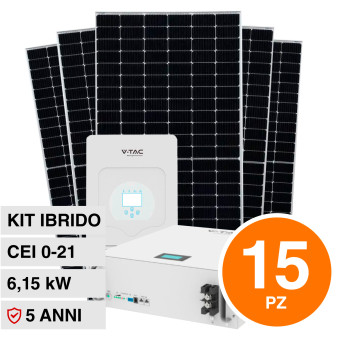 V-Tac Kit 6,15kW 15 Pannelli Solari Fotovoltaici 410W + Inverter Monofase +...