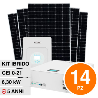 V-Tac Kit 6.30kW 14 Pannelli Solari Fotovoltaici 450W + Inverter Monofase +...