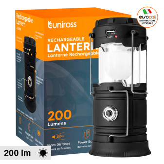 Uniross Lanterna Ricaricabile Torcia 200lm Ricaricabile con Pannello Solare...