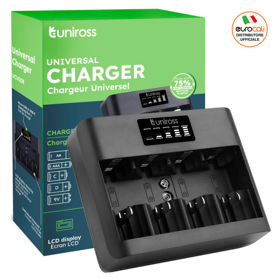 Uniross Universal Charger Caricabatterie Universale AA / AAA / C / D / 9V
