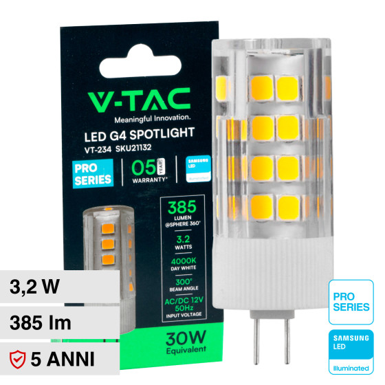 VT-234 Lampadina LED G4 Spotlight 3.2W Tubolare SMD Chip Samsung V-Tac VT-234 Lampadina LED G4 Spotlight 3.2W Tubolare SMD Chip Samsung V-Tac