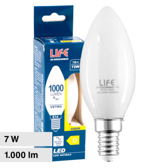 Life Lampadina LED E14 Filament 7W Candela C35 in Vetro Milky - mod....