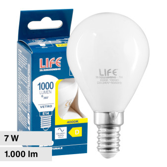 Life Lampadina LED E14 Filament 7W Minisfera P45 MiniGlobo in Vetro Milky -...