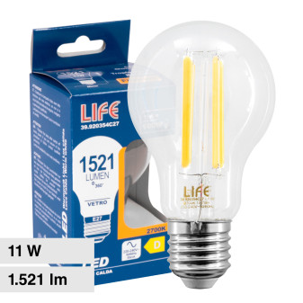 Life Lampadina LED E27 11W A60 Goccia Filament Vetro Trasparente - mod....