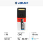 Immagine 2 - Velamp Snicker Torcia LED COB 1W pila 9V con Funzione Alta e Bassa Intensità Tascabile  - mod. IN217