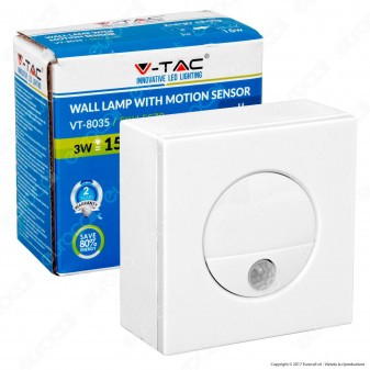 V-Tac VT-8035 Punto Luce LED da Incasso Quadrato 3W con Sensore di