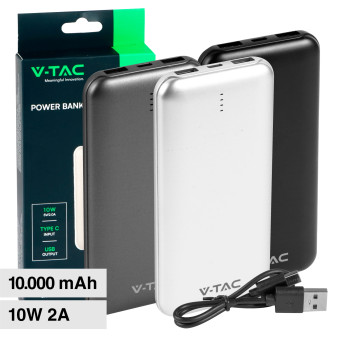 V-Tac VT-3527 Power Bank 10000mAh Portatile con Ricarica Rapida 2 Uscite...