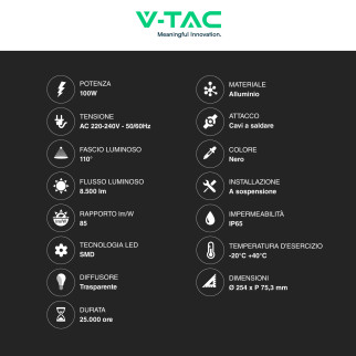Lampada Industriale LED SMD 100W UFO High Bay V-Tac VT-90101
