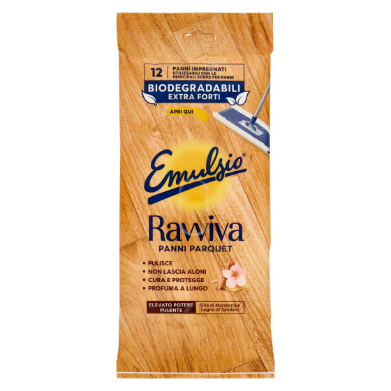 Ravviva Panni Parquet per Pavimenti in Legno 12pz Emulsio Ravviva Panni Parquet per Pavimenti in Legno 12pz Emulsio