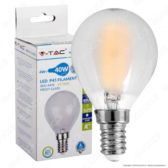 V-Tac VT-1835 Lampadina LED E14 4W MiniGlobo P45 Frost Filamento - V-Tac VT-1835 Lampadina LED E14 4W MiniGlobo P45 Frost Filamento -