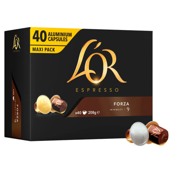 40 Capsule Caffè Espresso Forza in Alluminio con Int. 9 L'Or 40 Capsule Caffè Espresso Forza in Alluminio con Int. 9 L'Or