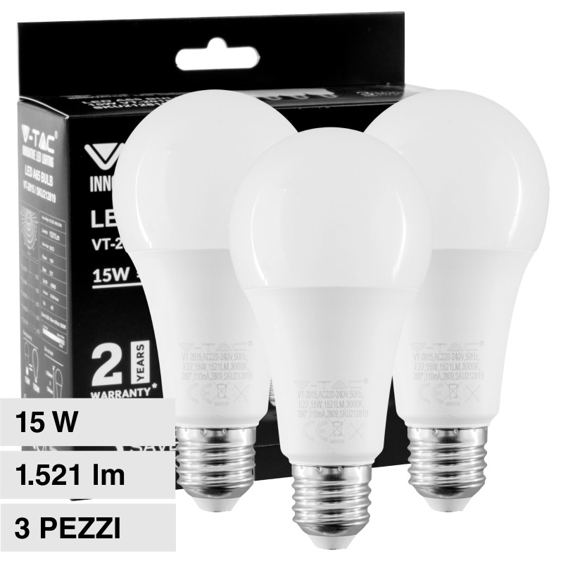 VT-2015 Super Saver Pack 3 Lampadine LED E27 A65 15W V-Tac