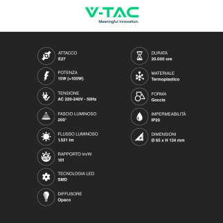 VT-2015 Super Saver Pack 3 Lampadine LED E27 A65 15W V-Tac