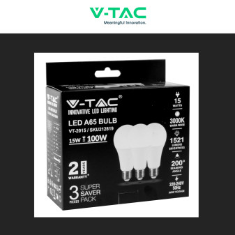 VT-2015 Super Saver Pack 3 Lampadine LED E27 A65 15W V-Tac