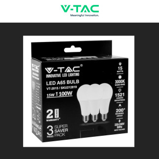VT-2015 Super Saver Pack 3 Lampadine LED E27 A65 15W V-Tac