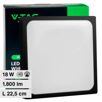 V-Tac VT-8618S Plafoniera LED Quadrata 18W SMD IP44 con Sensore di Movimento...