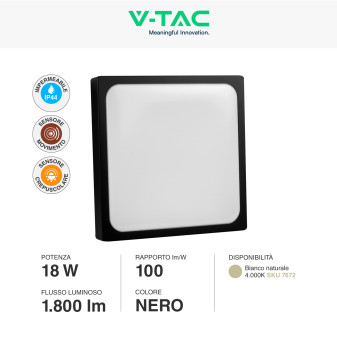 VT-8618S Plafoniera LED Quadrata 18W SMDV-Tac IP44 Sensore