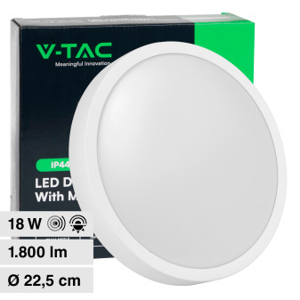 V-Tac VT-8618S Plafoniera LED Rotonda 18W SMD IP44 Sensore di Movimento e...