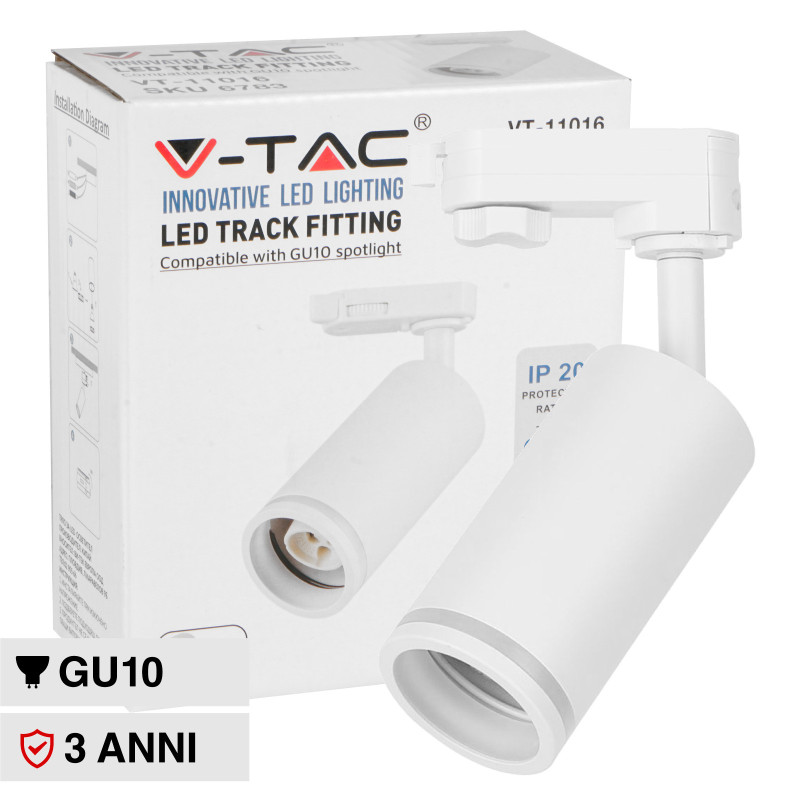 VT-11016 Track Light da Binario per Lampadine GU10 V-Tac VT-11016 Track Light da Binario per Lampadine GU10 V-Tac