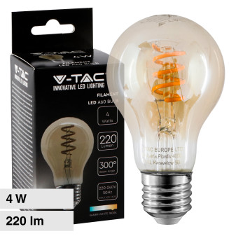 V-Tac VT-2154 Lampadina LED E27 4W Goccia A60 Filament Vetro Ambrato - SKU...