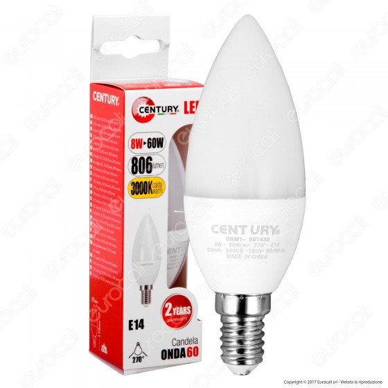 Century Onda 60 Lampadina LED E14 8W Candela - mod. ONM1-081430 / Century Onda 60 Lampadina LED E14 8W Candela - mod. ONM1-081430 /