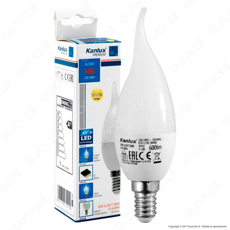 Kanlux IDO Lampadina LED E14 6,5W Candela Fiamma - mod.23490 / 23491