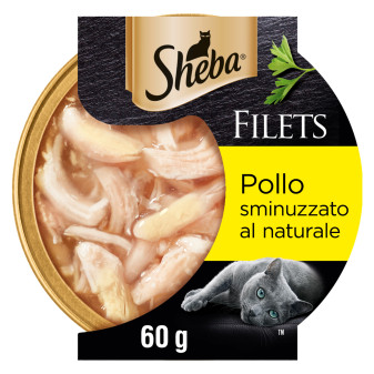 Sheba Filets Pollo Sminuzzato al Naturale Cibo per Gatti - Vaschetta da 60g