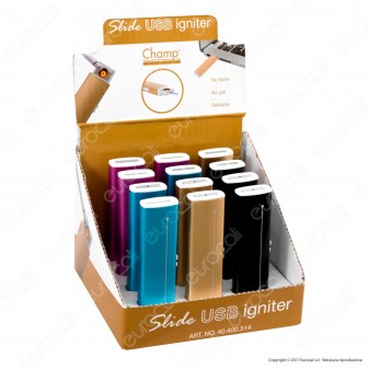 Champ Accendino USB Ricaricabile Antivento in Metallo Satinato - Box