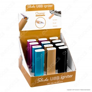 Champ Accendino USB Ricaricabile Antivento in Metallo Satinato - Box